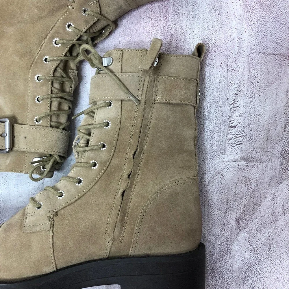 NEW Sam Edelman Womens Junip Combat Boots Size 6 Suede‎ Leather Lace Up FLAW